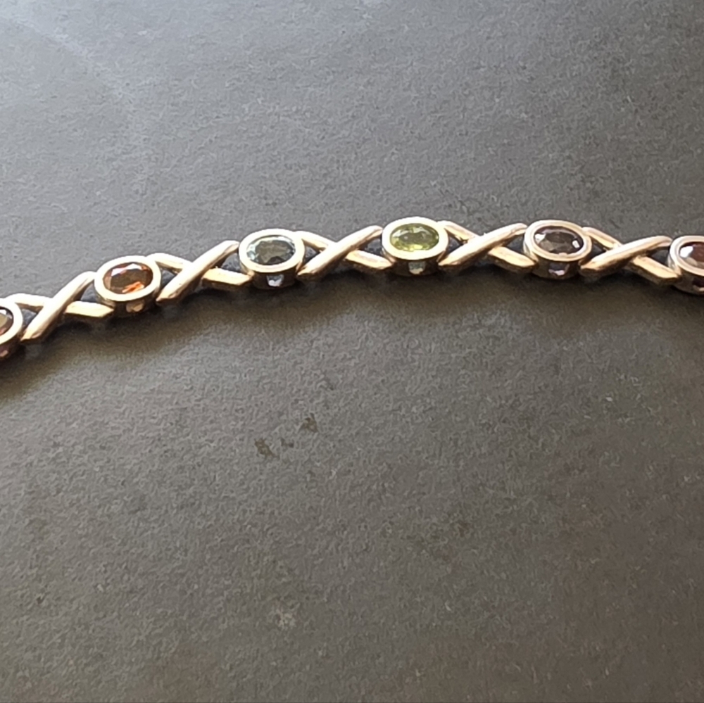 Sterling silver multi gemstone X bracelet